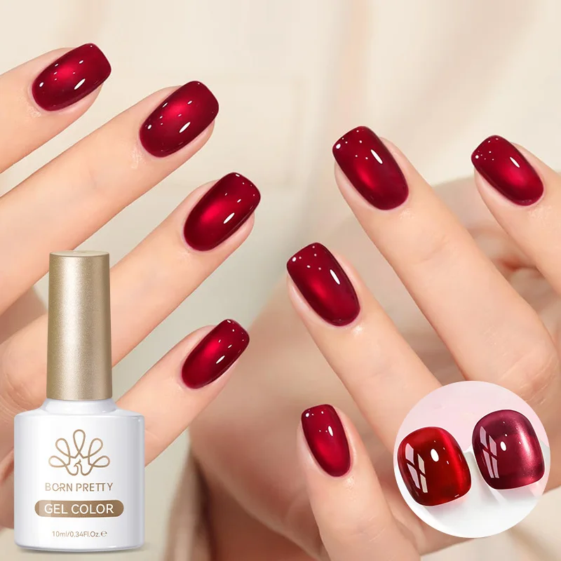 BORN PRETTY Berry Red Glass Bead Cat Magnetic Eye Gel Polish Shining Glitter Crystal Soak Off UV Varnish Nail Art 10ml Manicure