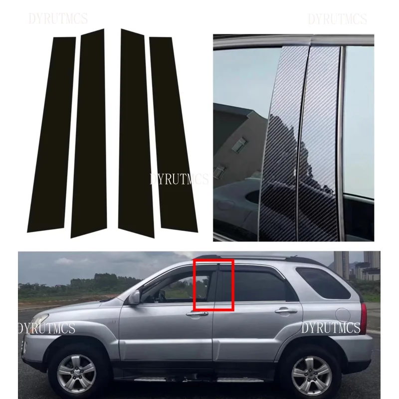 

Fit For Kia Sportage JE KM 2005-2010 2006 2007 Glossy Black Silver Carbon Pillar Post Door Window Column BC Trim Sticker Cover