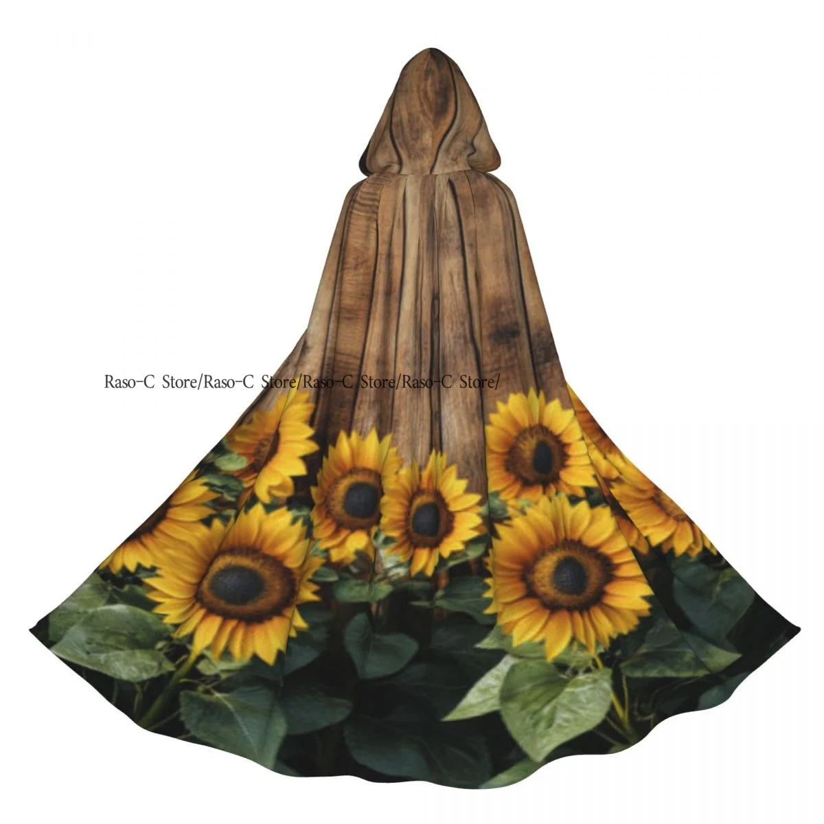 Long Cape Cloak Sunflowers Around Rustic Wooden Hooded Cloak Coat Autumn Hoodies