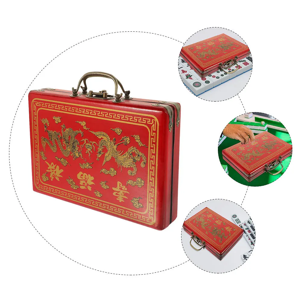 

Ящик для хранения маджонга, натуральный деревянный материал из искусственной кожи, прочный портативный чехол для держателя набора маджонга, многофункциональный бытовой контейнер для хранения