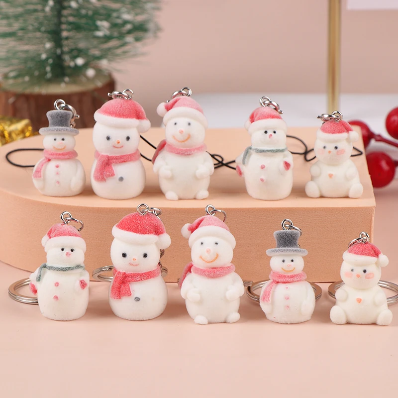 Flocking Christmas Key Chain Cute Snowman Phone Chain Pendant Earphone Case Anti-Lost Lanyard Bag Decor image 4