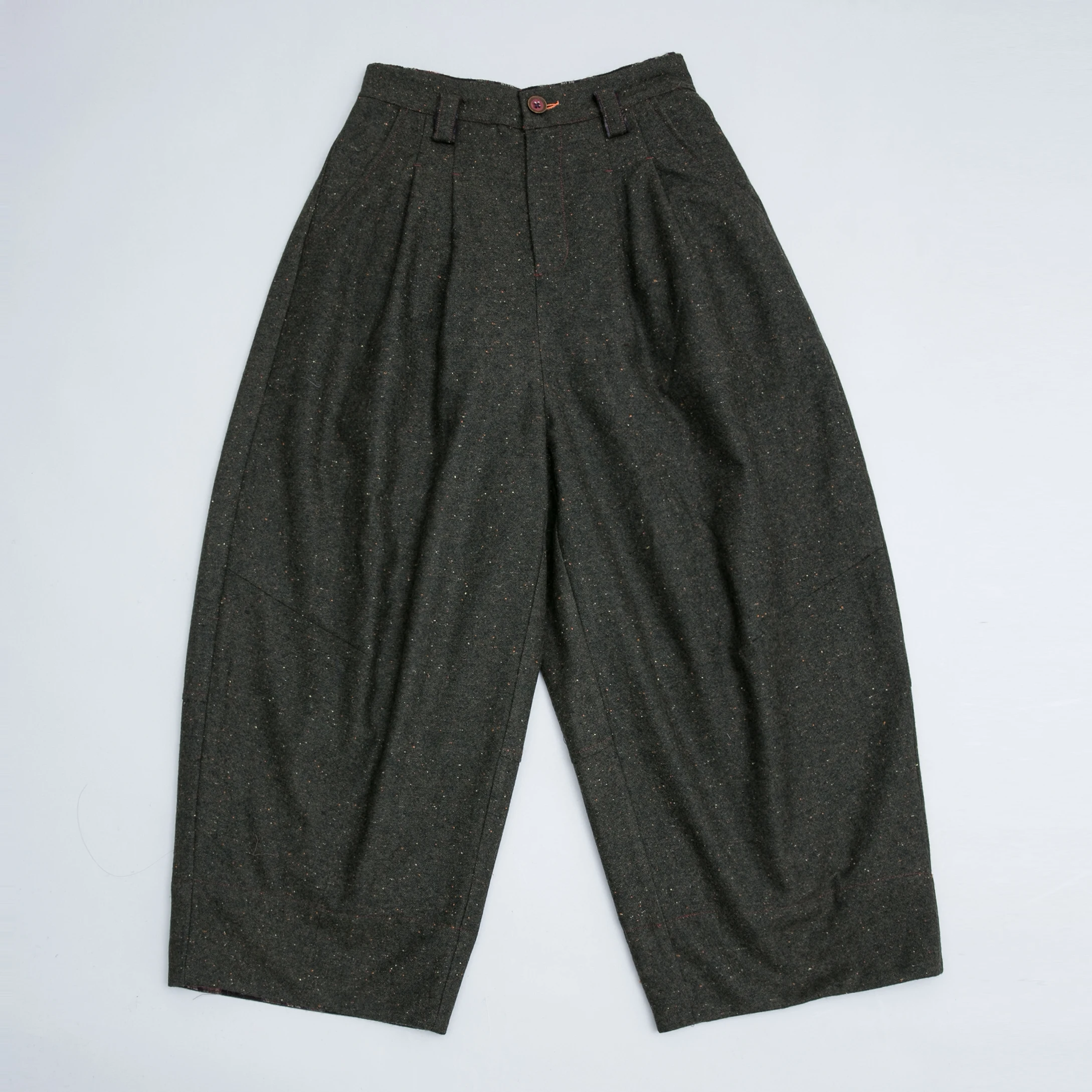 

Double Layer Casual Pants Wool Blend Idea Yarn Leisure Trousers for Women Straight Leg Fit l Waist Button Closure