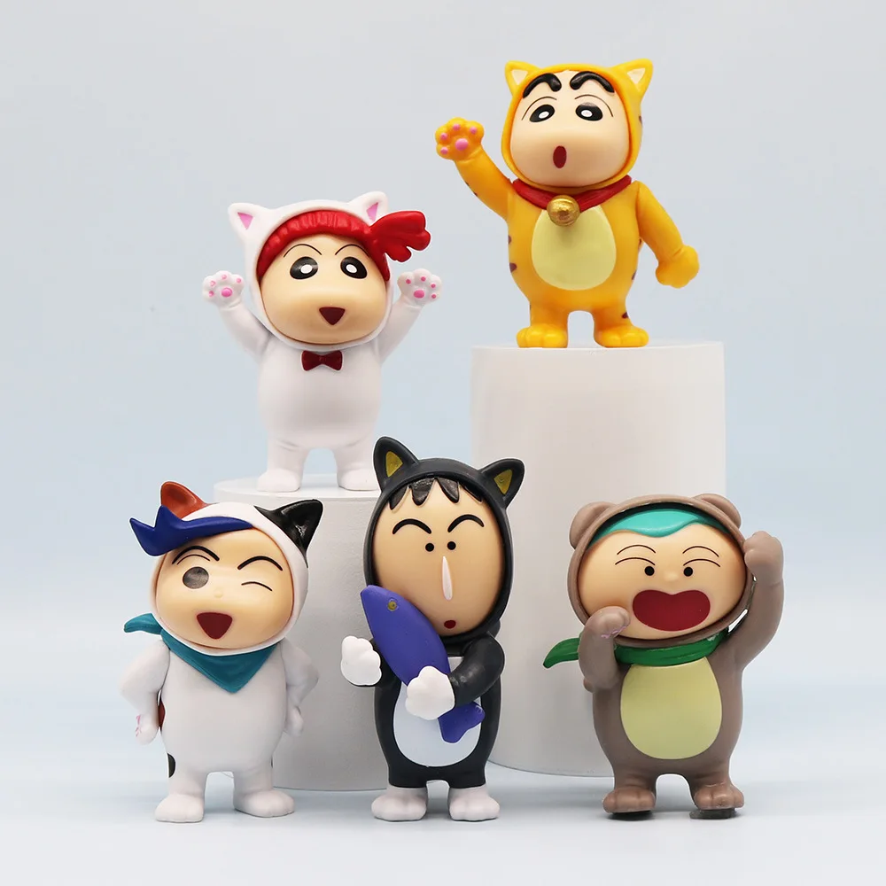 5 Stks/set Anime Q-Versie Krijt Shin-Chan Cos Dieren Serie Pvc Figuur Speelgoed Kinderen Speelgoed Geschenken Auto Cake Ornamenten 10Cm