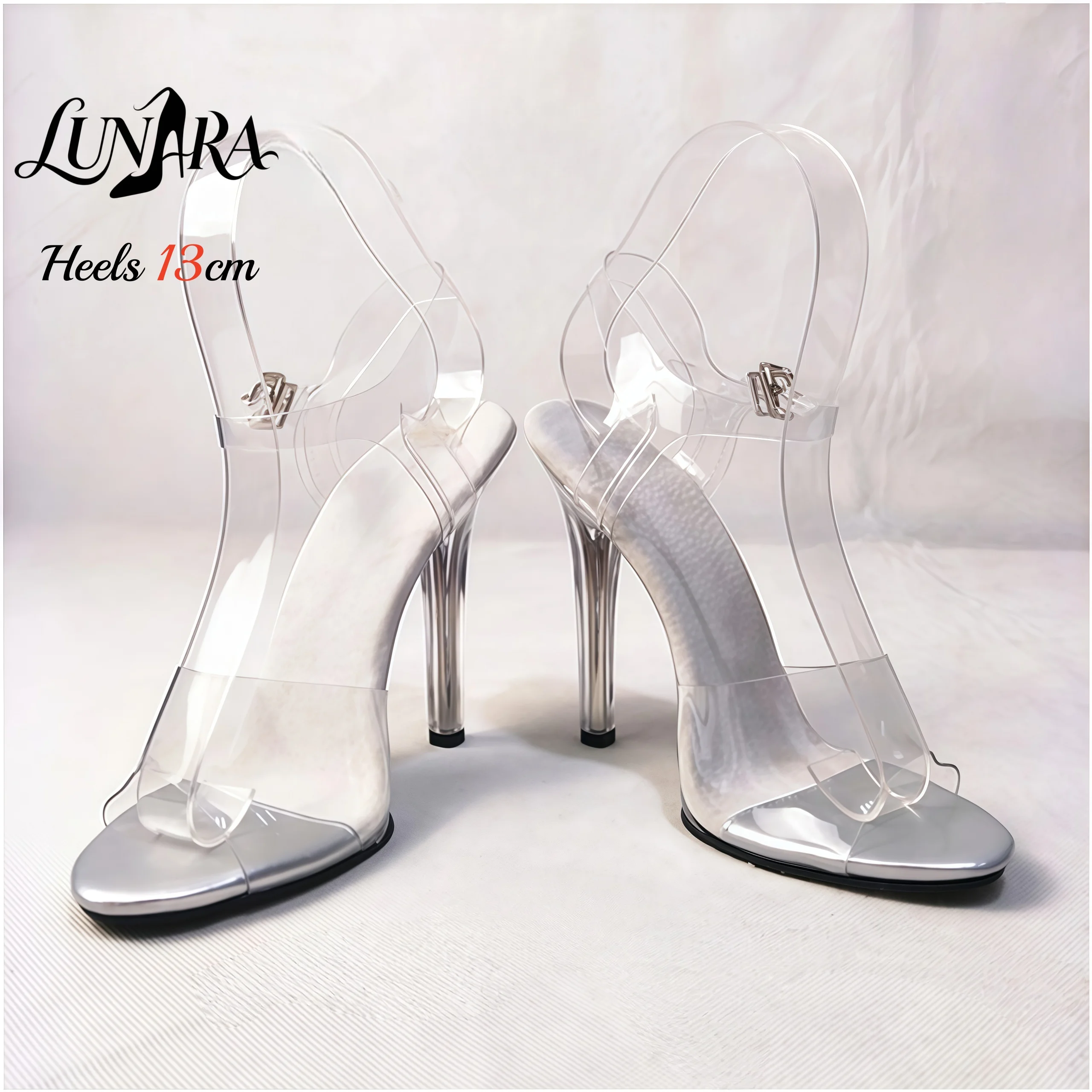 13cm Clear PVC High Heel Sandals Silver PU Toe Cap Open Toe Ankle Strap Buckle Non-slip Sexy Stage Performance Nightclub Shoes view 3