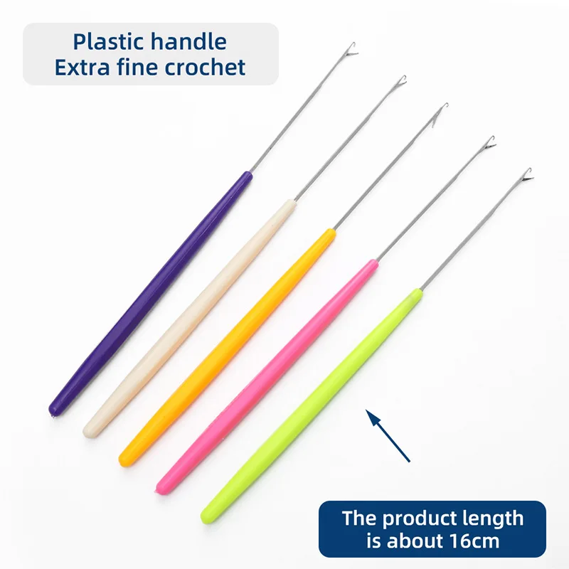 5Pcs Plastic Shank Extra Fine Crochet Hook Braiding Tool With Tongue Wool Hair Extension Latch Hook Crochet Needle Knitting hook