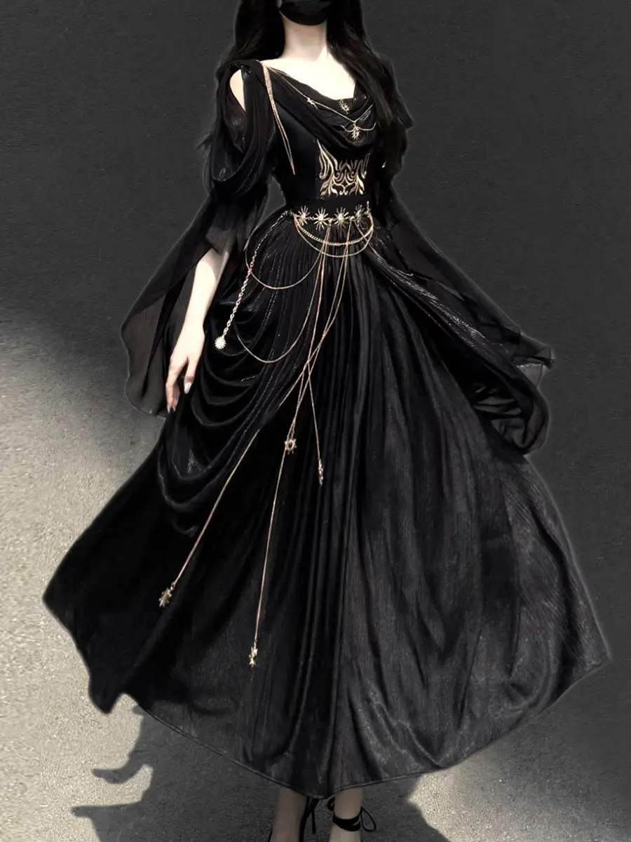 

Дизайнерский подарок, оригинальное темное ночное платье Oracle Lolita, повседневное платье принцессы Лолиты в греческом стиле на Хэллоуин