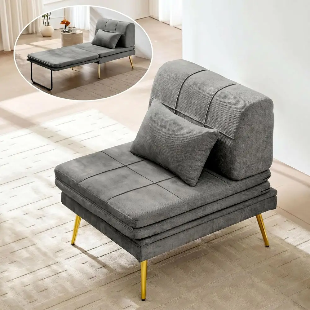 Sleeper Chair, 3-in-1 Chair Bed Sleeper for Adults, Sofa Bed with Back Support & Pillow, Solid Wood Frame & Sturdy Metal Legs, G
