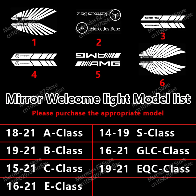 Car Dynamic Rearview Mirror Carpet Light Angel Wings Welcome Light Led For Mercedes benz W177 W247 W205 W222 GLA GLB GLC GLS EQC