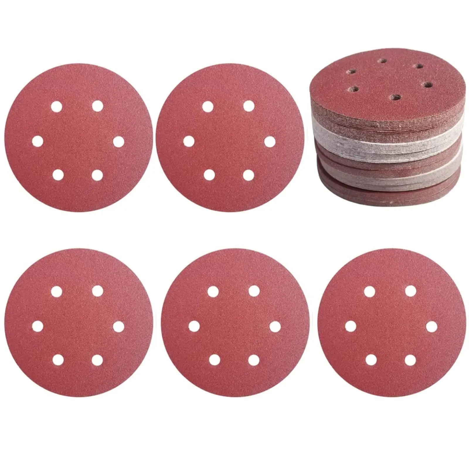 Discos de lijado de gancho y bucle, papel de lija surtido de grano 60-100, 6 pulgadas, 6 agujeros, para LIJADORA Orbital aleatoria, 240 piezas