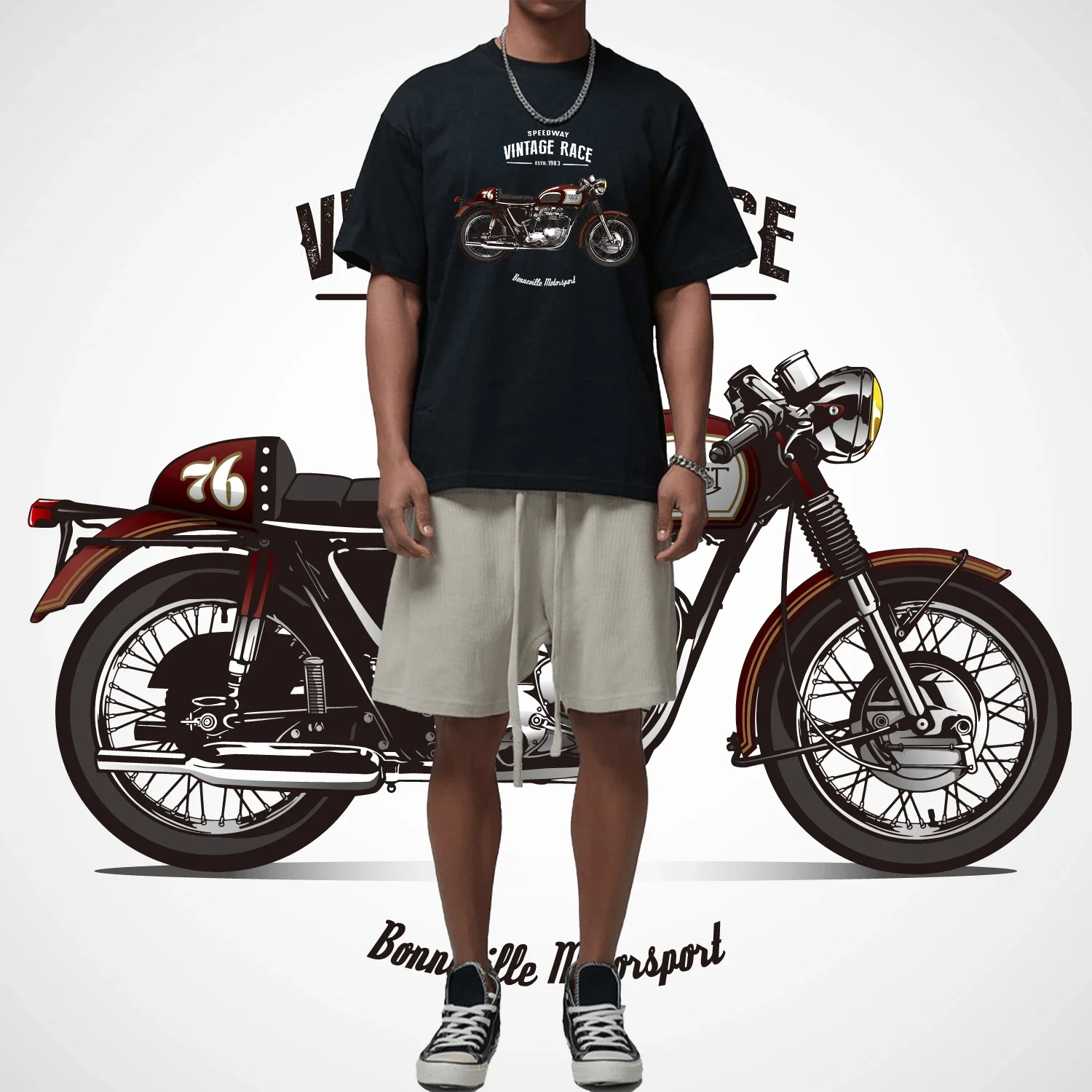 Motorcycle printed T-shirt for men fashionable hip-hop retro T-shirt plus size top Motorcycle graphic t shirts