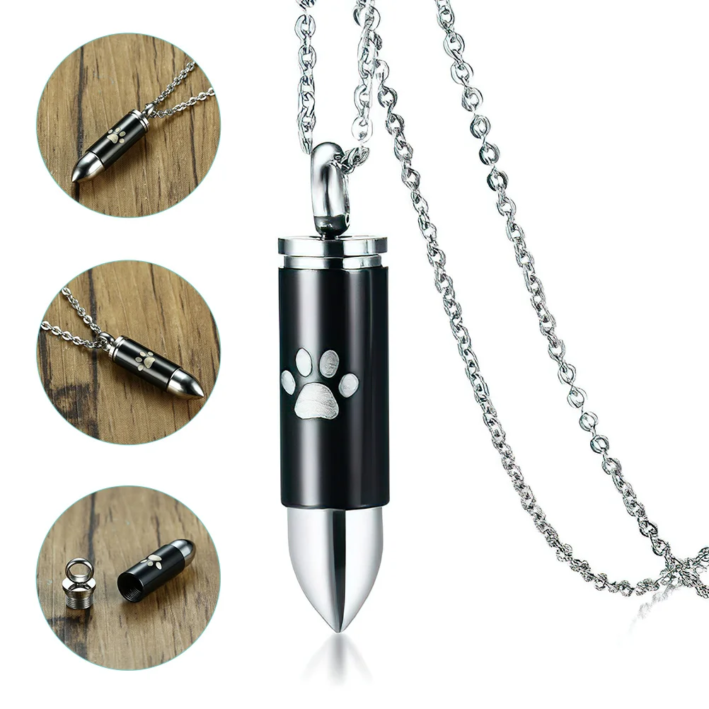 Cremation Jewelry Dog Ashes Necklace Pet Paw Printed Black Urn Pendant for Men Man