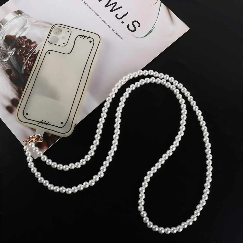 

Anti Loss Pearl Crossbody Mobile Phone Chain 8MM Pearl No Need for Punching Pearl Crossbody Cellphone Lanyard Universal