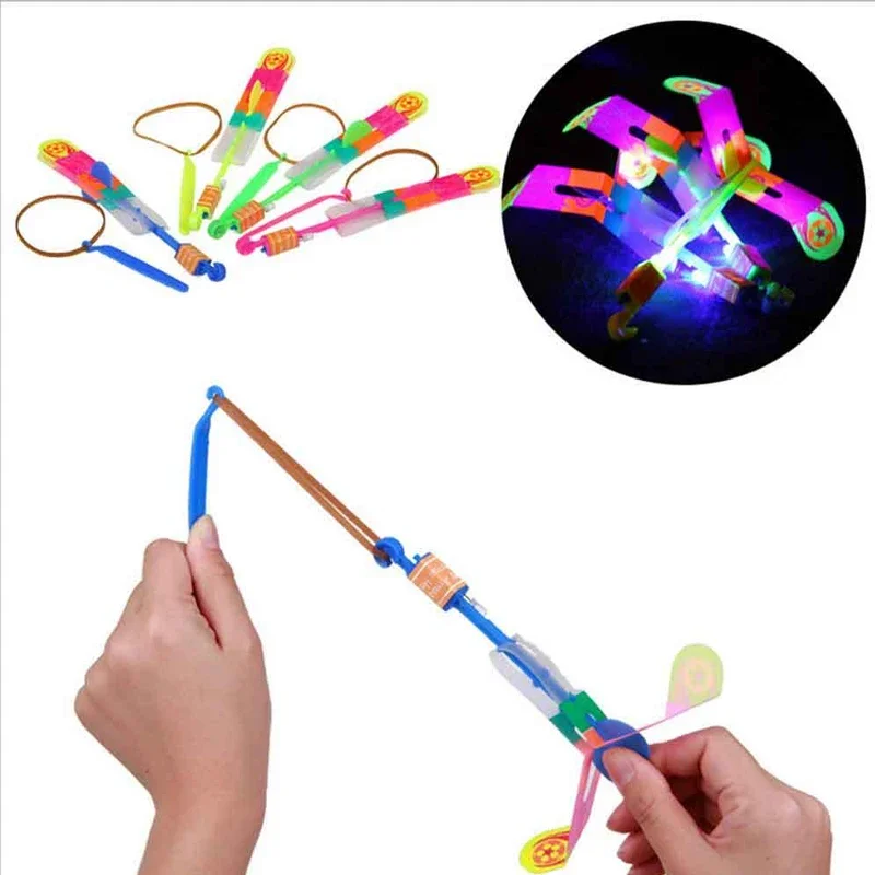 10-20pcs Slingshot bercahaya LED lampu kilat luar ruangan panah terbang mainan terbang helikopter Slingshot anak-anak dewasa mainan alat peraga pesta