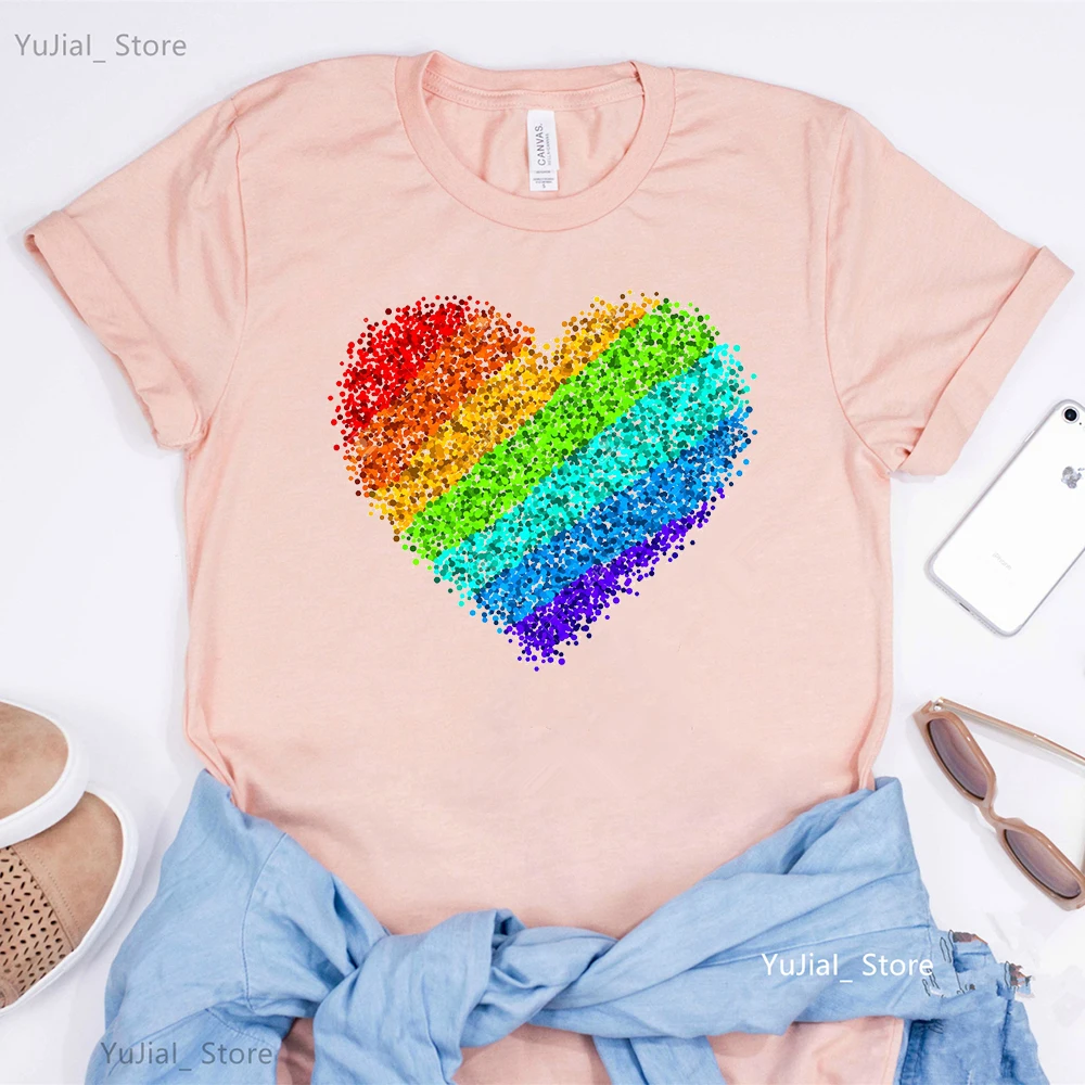 

Rainbow Love Print T Shirt Women'S Clothing Summer Short Sleeve Pink Gray Tshirt Femme Harajuku Shirt Fashion T-Shirt Female