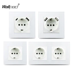 EU Socket 220V Usb C 16A 86*86mm Tempered Glass Panel, Wallpad European Socket with USB Plug Suitable for Round and Square Boxes