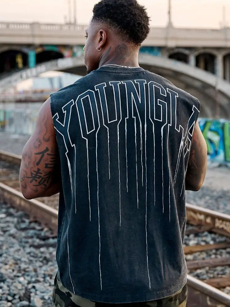 YA صيف جديد للرجال المتضخم البور بلا أكمام أعلى القطن الرياضة اللياقة البدنية قصيرة الأكمام ركض رياضة الجري التدريب صدرية