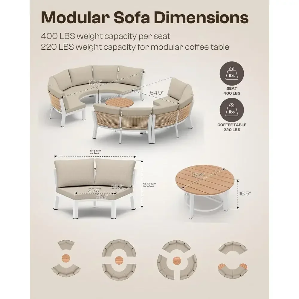 Outdoor Patio urniture Set,4 Piece Hal-Moon Patio Contion Sets, PE Rope Curved Soa, All-Weather Outdoor Sectional Soas with ular