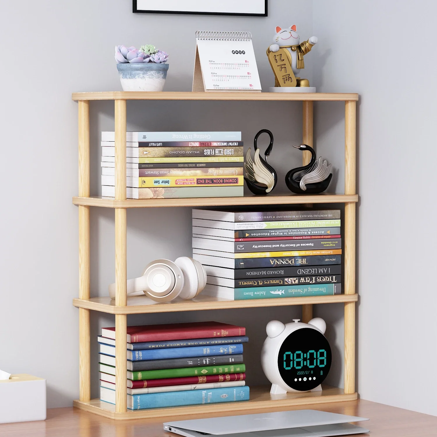 Multi Layer Wooden Desktop Book Storage Rack Household Cosmetics Perfume Toy Storage Organize Office Desktop Materials Bookshelf