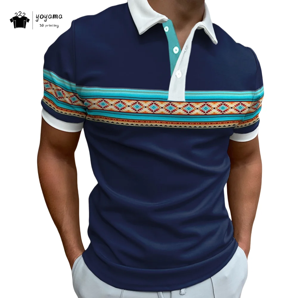 

2025 Striped Men's Polo T-Shirt Summer Fashion Sports Men's Top Breathable Men's Short Sleeved Tee Casual Loose Men's Polo Shirt