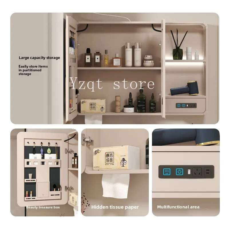 Arc intelligent thickened and widened mirror cabinet with socket bathroom wall-mounted separate mirror case beauty mirror