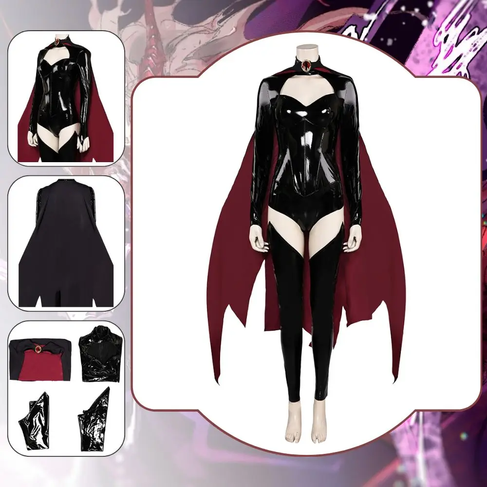 

Madelyne Pryor X 97 Cosplay Fantasia Villain Costume Disguise for Adult Women Latex Jumpsuit Cloak Halloween Carnival Clothes