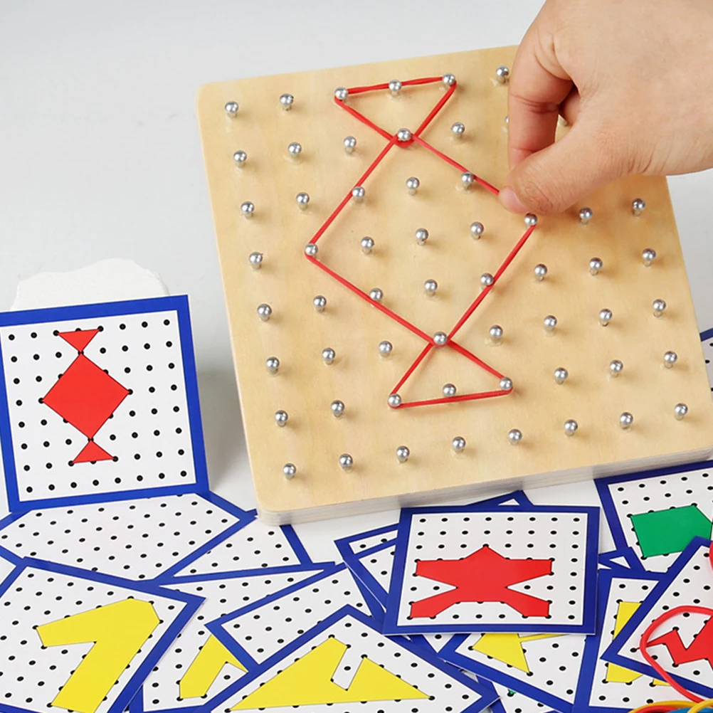 التعلم المبكر Geoboard لوحة ألغاز الرياضيات الخشبية للأطفال الهندسة التعليم الجذعية لعبة لوحة الأظافر مجموعة أدوات رياضية