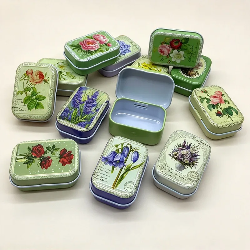 16pcs Vintage Flowers Metal Mini Storage Boxes with Snap Closure Retro Craft Organizer for Buttons, Threads, Beads Jewelry Case