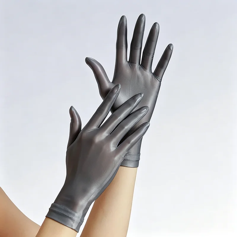 Solide Ultradünne Kurze Hochelastische Ölglanz-Handschuhe für Männer und Frauen Transparente Sexy Cosplay Bühnenauftritt Sonnenschutz Fahrhandschuhe – Detail 5
