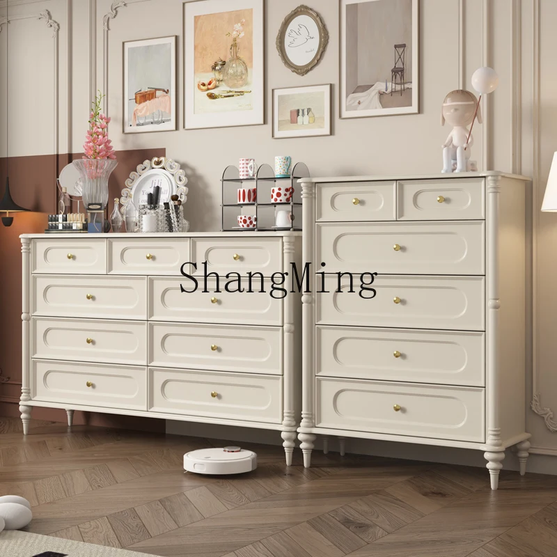 

CL solid wood chest of drawers, bedroom storage, living room against the wall, cream medium antique storage, bedside cabinet