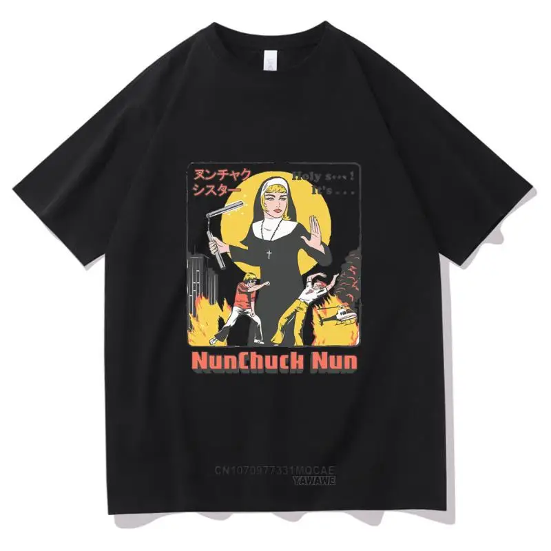 Funny Print Tshirt Tops Nunchuck Nun Tee Shirt  Men Women Trend Style Tshirt Man Hip Hop Fashion Streetwear Casual Camisetas