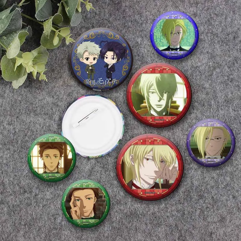 William Albert Sherlock Louis James Moriarty Cartoon Badge Anime Figure Lapel Pins Round Handmade Brooch Backpack Ornament Gifts