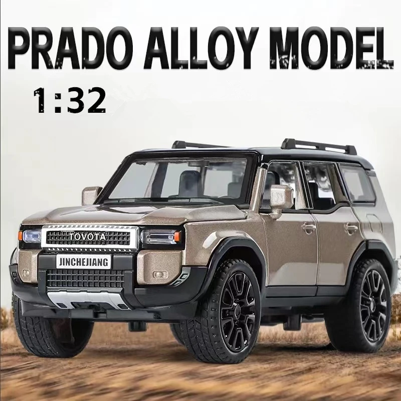 1/32 Toyota 2024 PRADO Land Cruiser Alloy Car Model Diecast Metal Off-road Vehicles Car Model Sound and Light Childrens Toy Gift