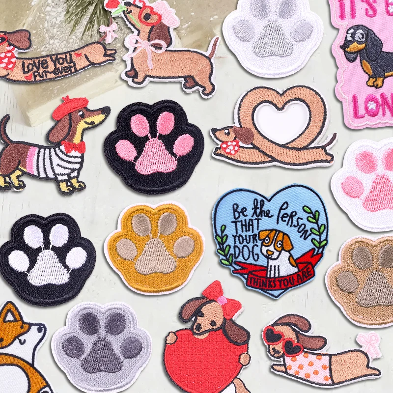 Niedliche Hunde-Pfoten-Aufnäher für Kinderkleidung, Cartoon-Tier-Applikationen, Süße Katzen- und Hunde-Bügelbilder für Kleidung, Aufkleber zum Aufnähen