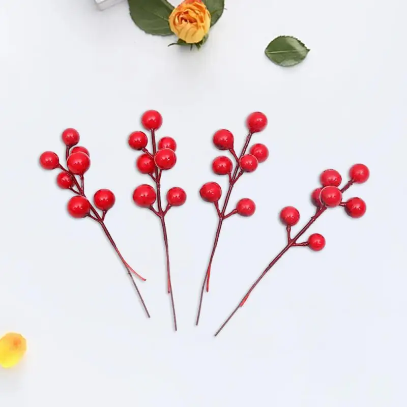 Artificial Berries Red Gold Silver Fake Berries Branch Cherry Stamen Christmas DIY Floral Wreath Ornament New Year Party Decor