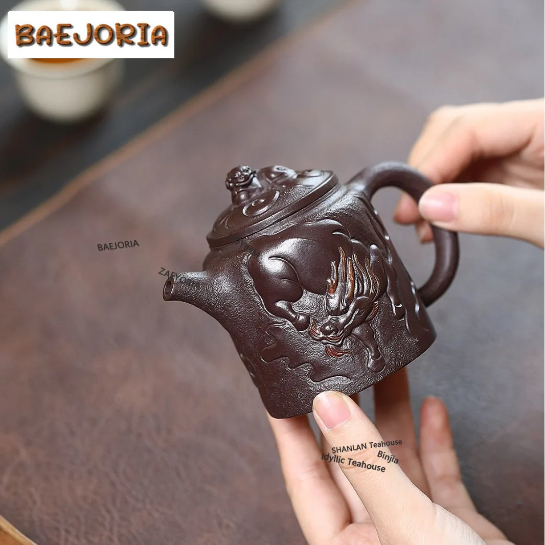 BAEJORIA 190ml Ancient Yixing Purple Clay Teapots Handmade Auspicious Beast Pot Raw Ore Purple Mud Kettle Chinese Zisha Teaset view 2