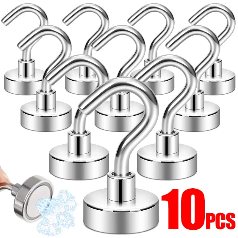 10/1Pcs Metal Strong Magnetic Hooks Wall-mounted Heavy Duty Magnet Hook Home Kitchen Bathroom Storage Key Coat Hanging Hanger