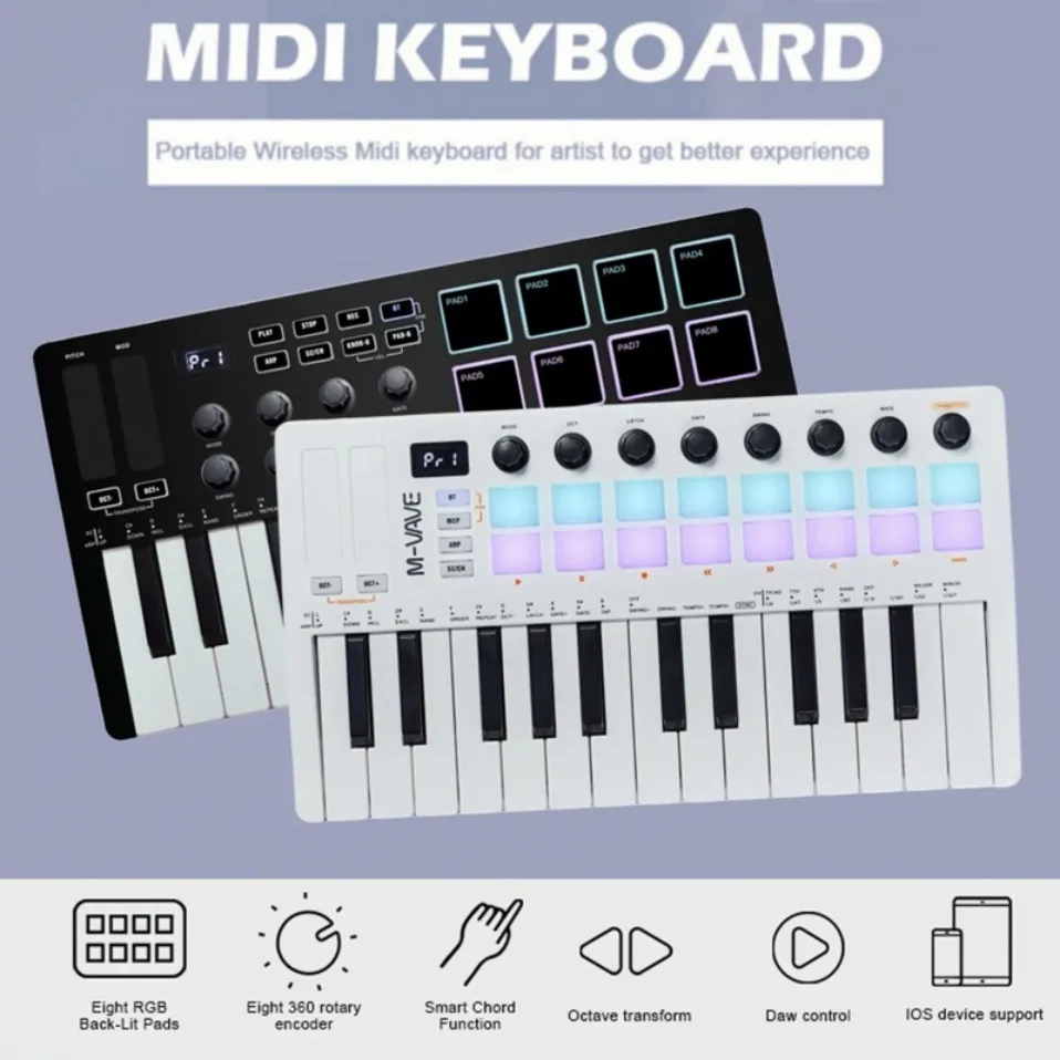 M-VAVE MIDI Pad Controller Keyboard USB Mini 25 Key 16 RGB Drum Pads 8 Knobs and Music Production Software Included