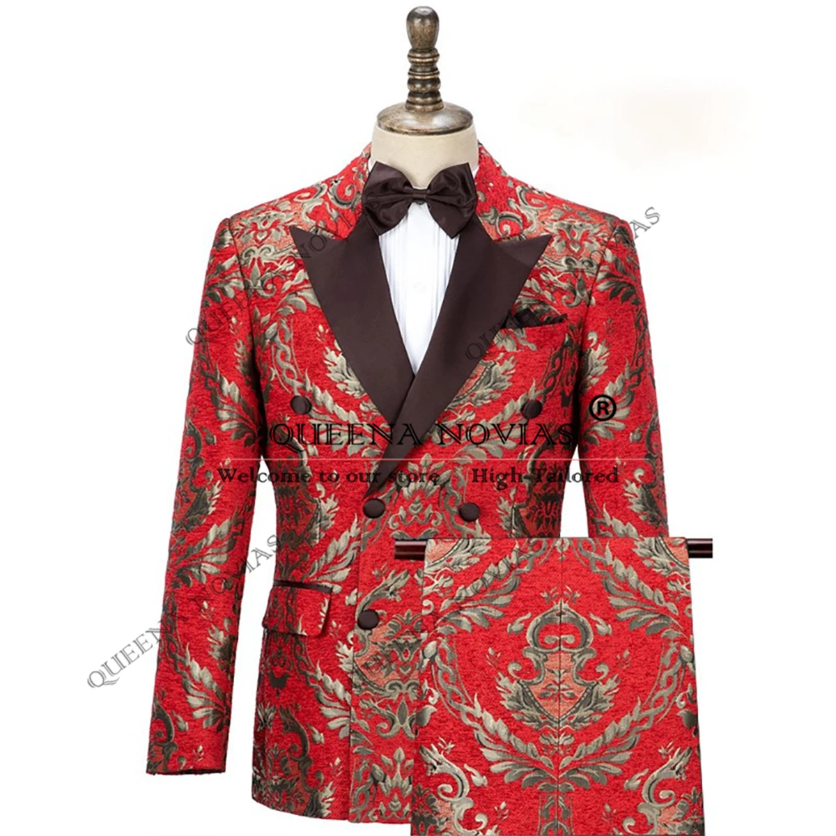

Classic Jacquard Suits Men For Wedding Double Breasted Jacket Pants 2 Pieces Groom Tuxedos Black Lapel Prom Blazer Man Dresses