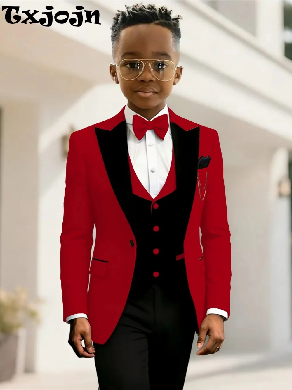 2027 New Boys Handsome Suit Set 3 Pieces For Christmas Party Classic Smart Peak Lapel Tuxedo Wedding Birthday Wear Plus Size