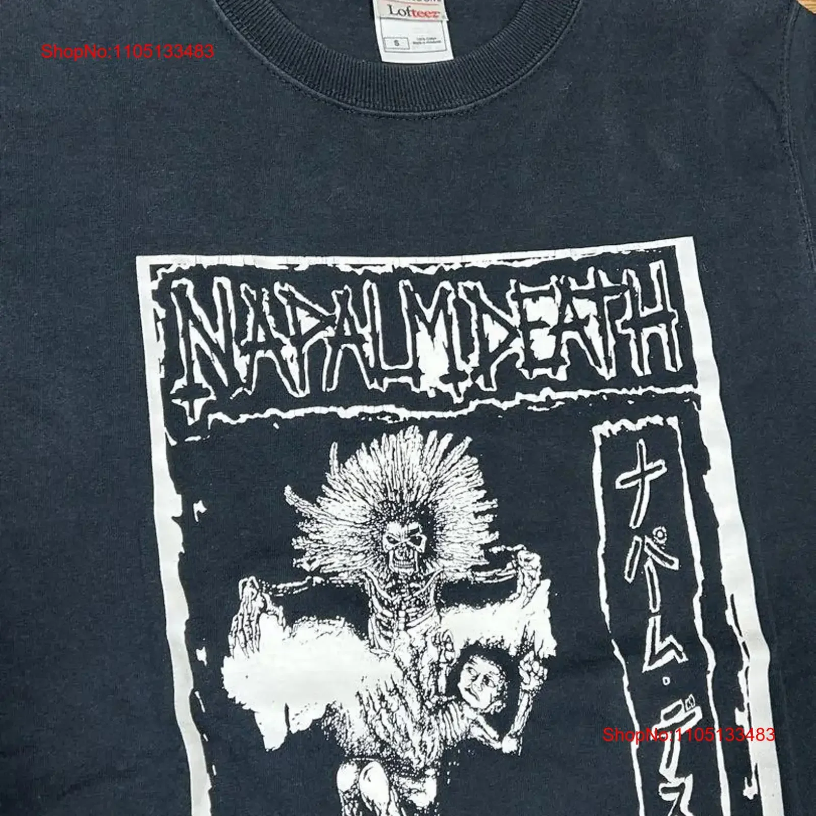 

Napalm Death band Skeleton basic black 90s Retro T shirt NH20065 vintage Washed Slightly fashion Versatile Breathable