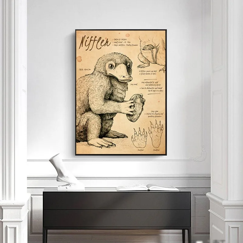 Fantastic Beasts Dinosaur Unicorn Animal Creation Illustration Poster Vintage Game Fantasy Art Canvas Painting Wall Home Decor