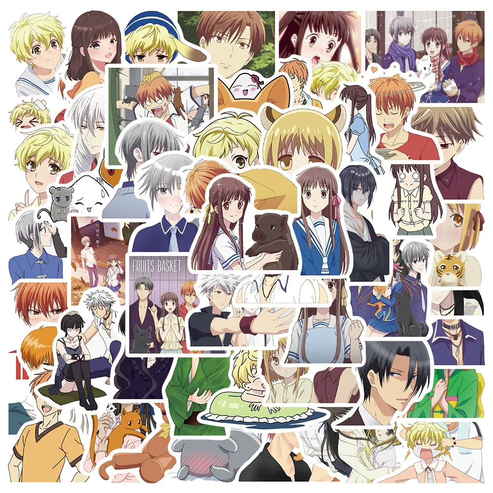 50Pcs Fruits Basket Stickers, Anime Cartoon Waterproof Vinyl Decal for Teen Kids Laptop, Travel Case, Phone, Bike, Water Bottle