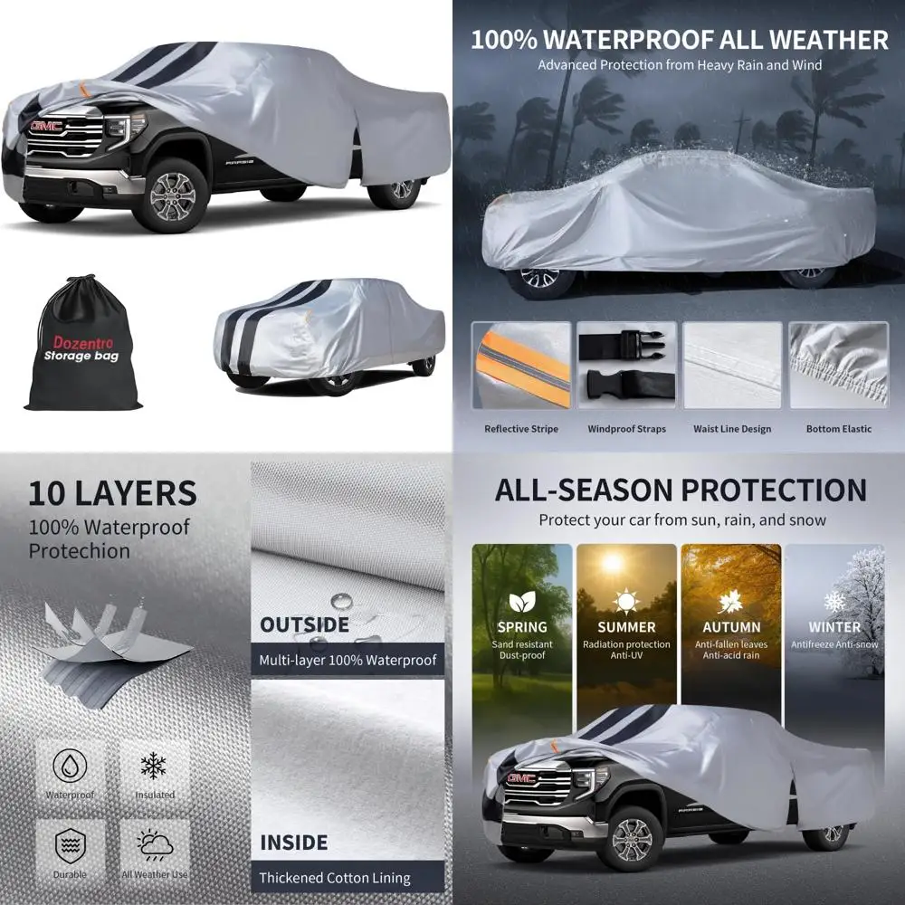 

Custom Fit Truck Cover for 2002-2026 Double/Extended/Crew Cab Short Bed 5.7'-6.6' with Door Zipper, 10 Layer Pickup Truck Cover,