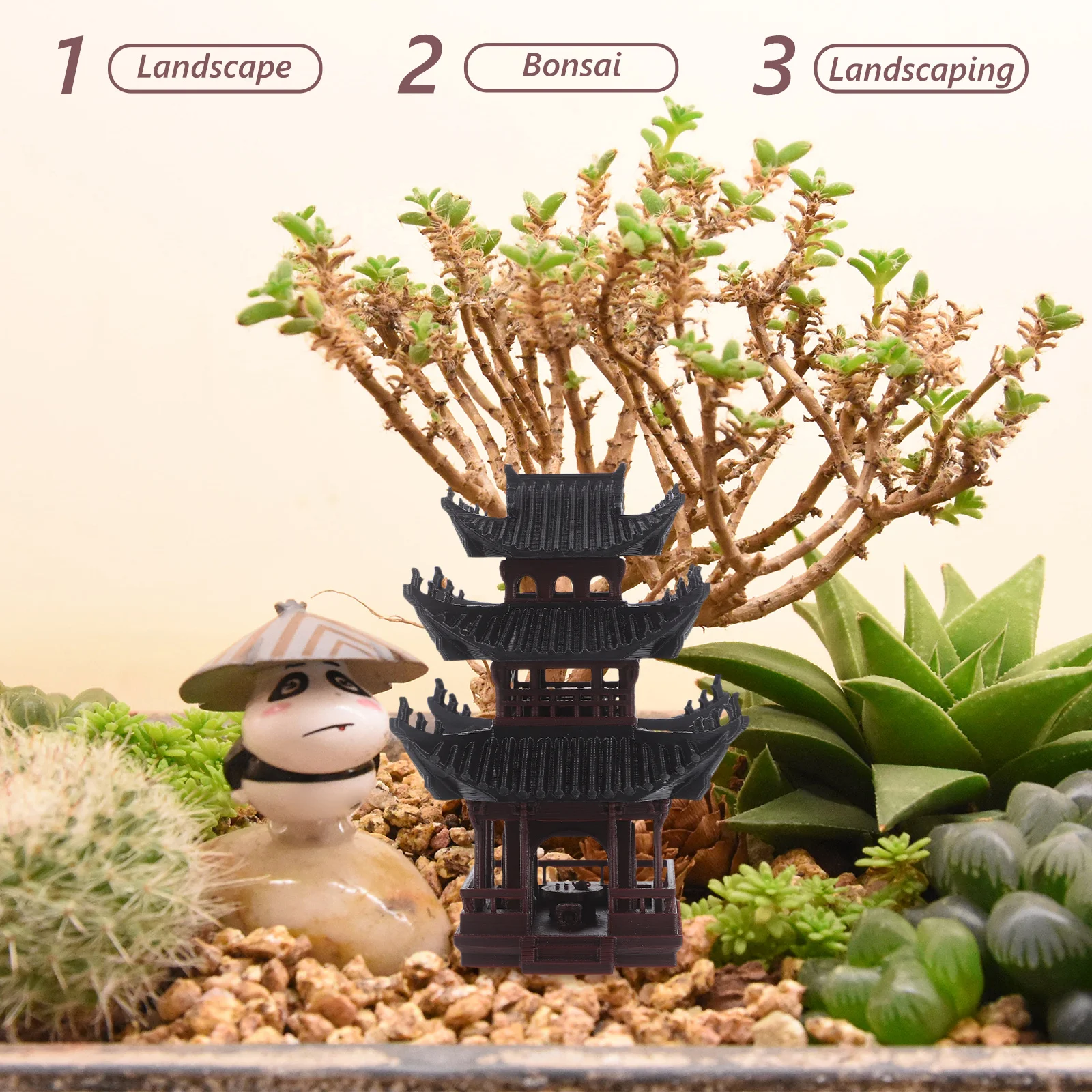

Vintage Mini Pavilion Statue Asian Home Decor Bonsai Zen Garden Aquarium Decoration Artificial Landscape