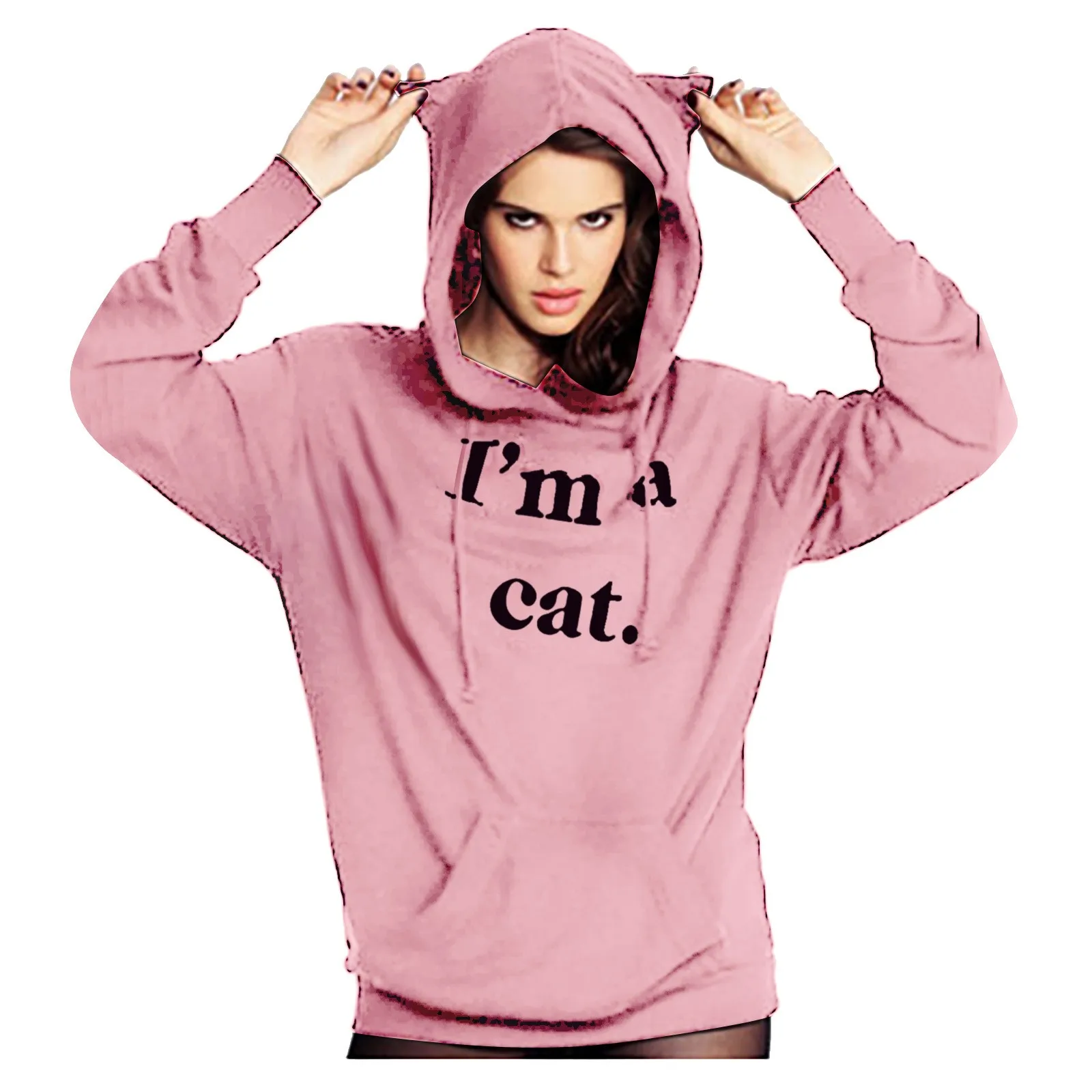 Women's Long Sleeve Personality Cool Letter Cat Ear Hooded Sweater Top preppy style 90s Loose fit