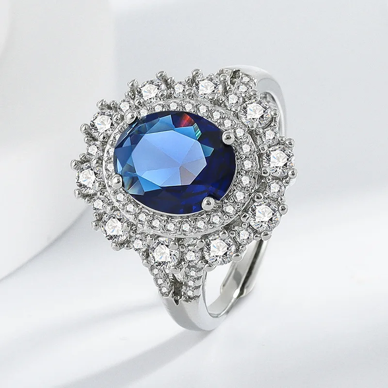 New exquisite blue gemstone 925 sterling silver necklace, ring and earring set for ladies, suitable for brides and wedding occas