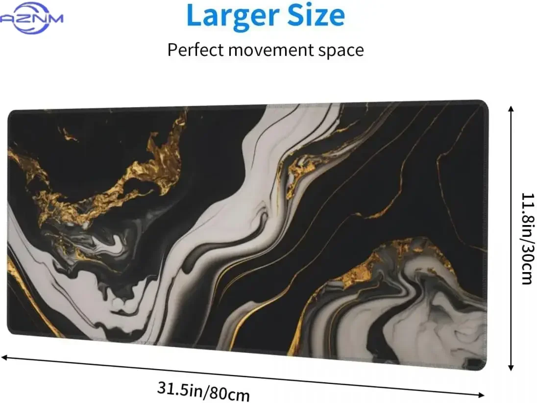 Fluid Gold Marble Mouse Pad, Modern Black White Swirl Vein Pattern Non Slip Desk Mat for Gamers Office Home Keyboard Desktop