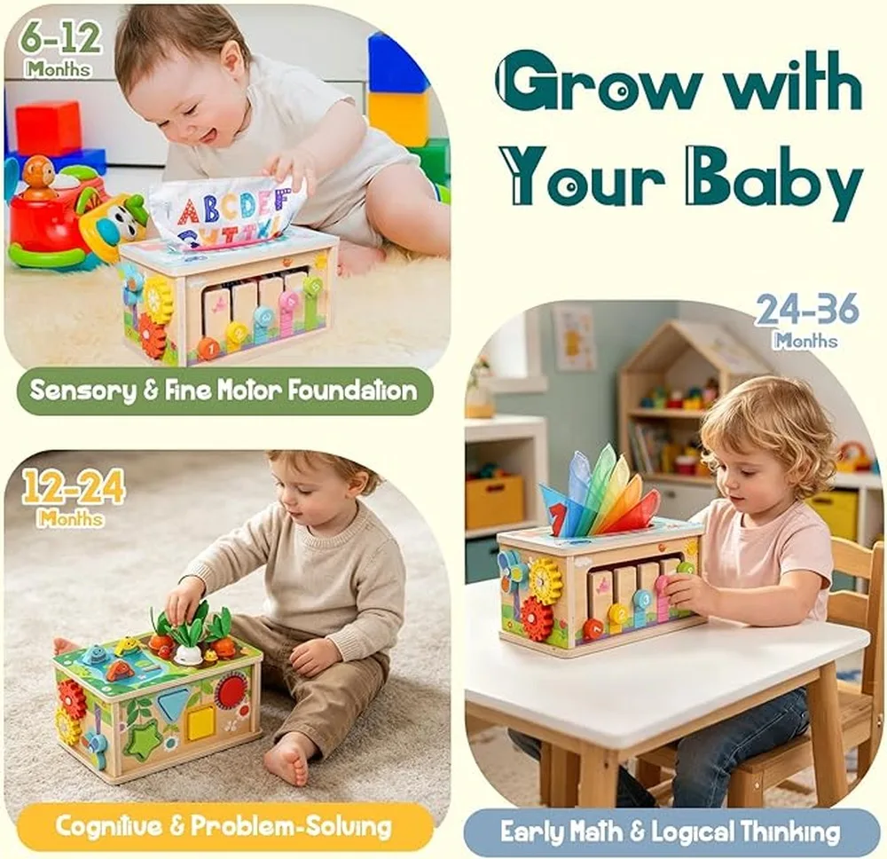 Endless Fun With Tissue Box Toy For Babies Activity Center Packed With Engaging Elements Shape Gears