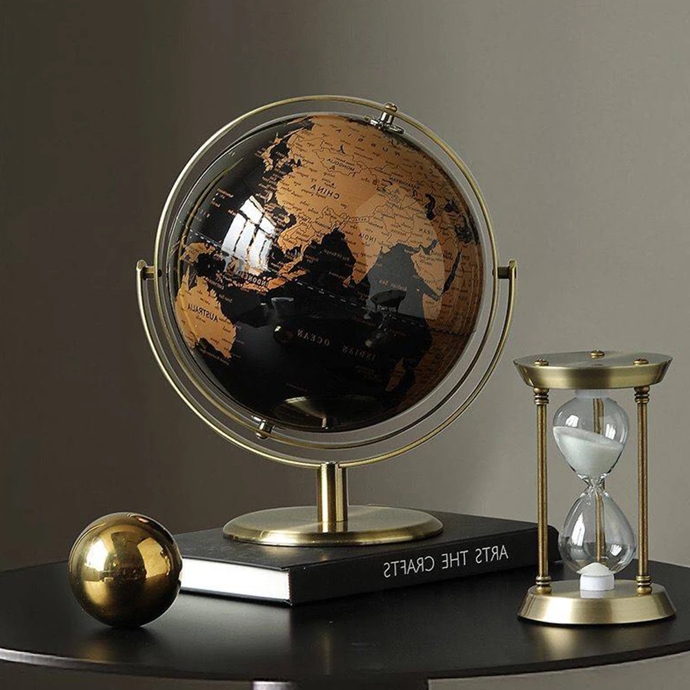 Zwart Goud Roterende Globe 24Cm/27Cm Engels Home Office Decoratie Europese Stijl Licht Luxe Creatieve Ambachten Ornament Globe