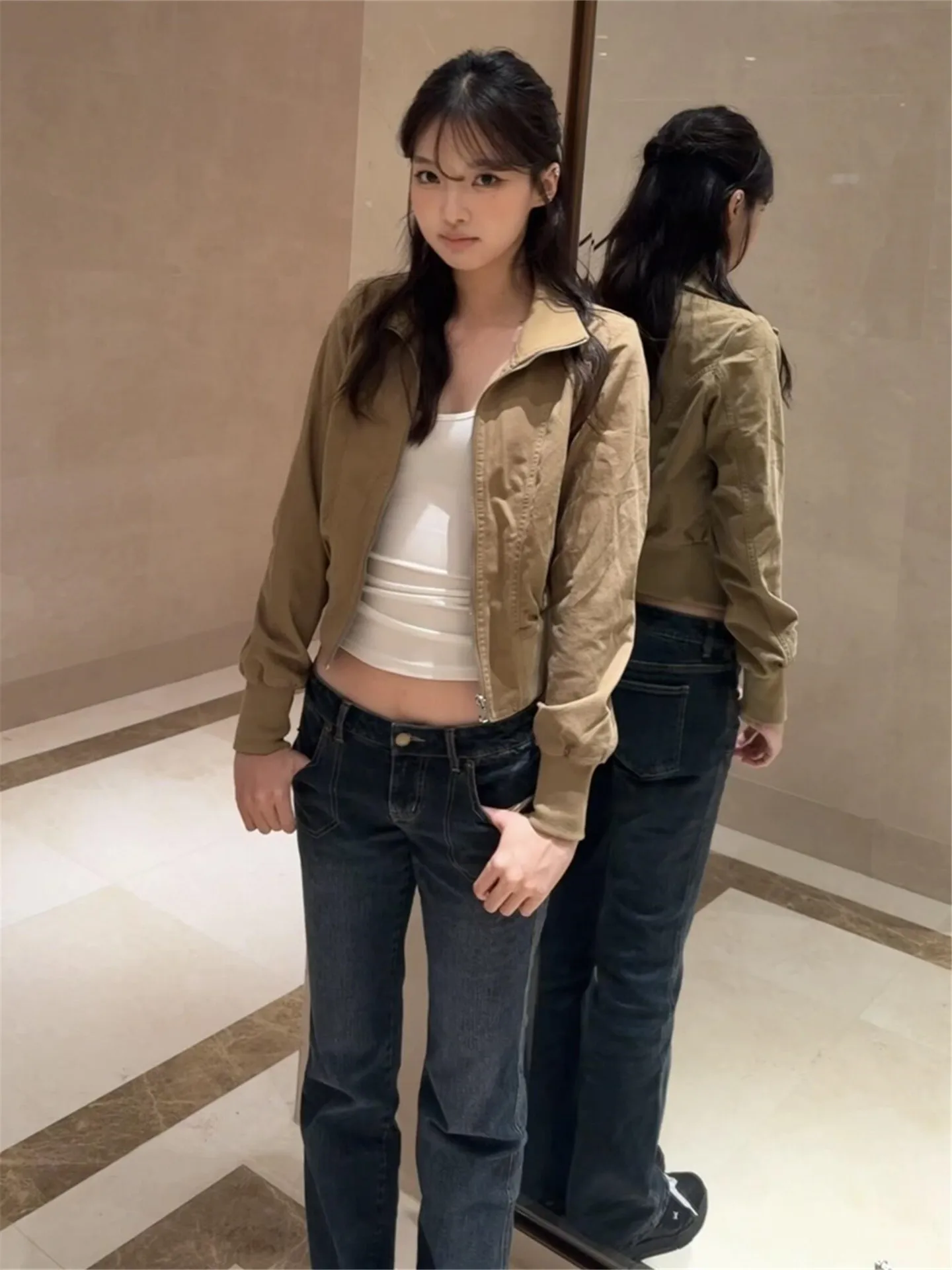 

American Style Low Waist Bell Bottom Jeans Women's Autumn Winter Slimming Straight Leg Pants Deep Blue Sexy Girl Jeans